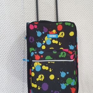 Fortnite Kids Rolling Suitcase Luggage Paint Splatter Llama Dance Black